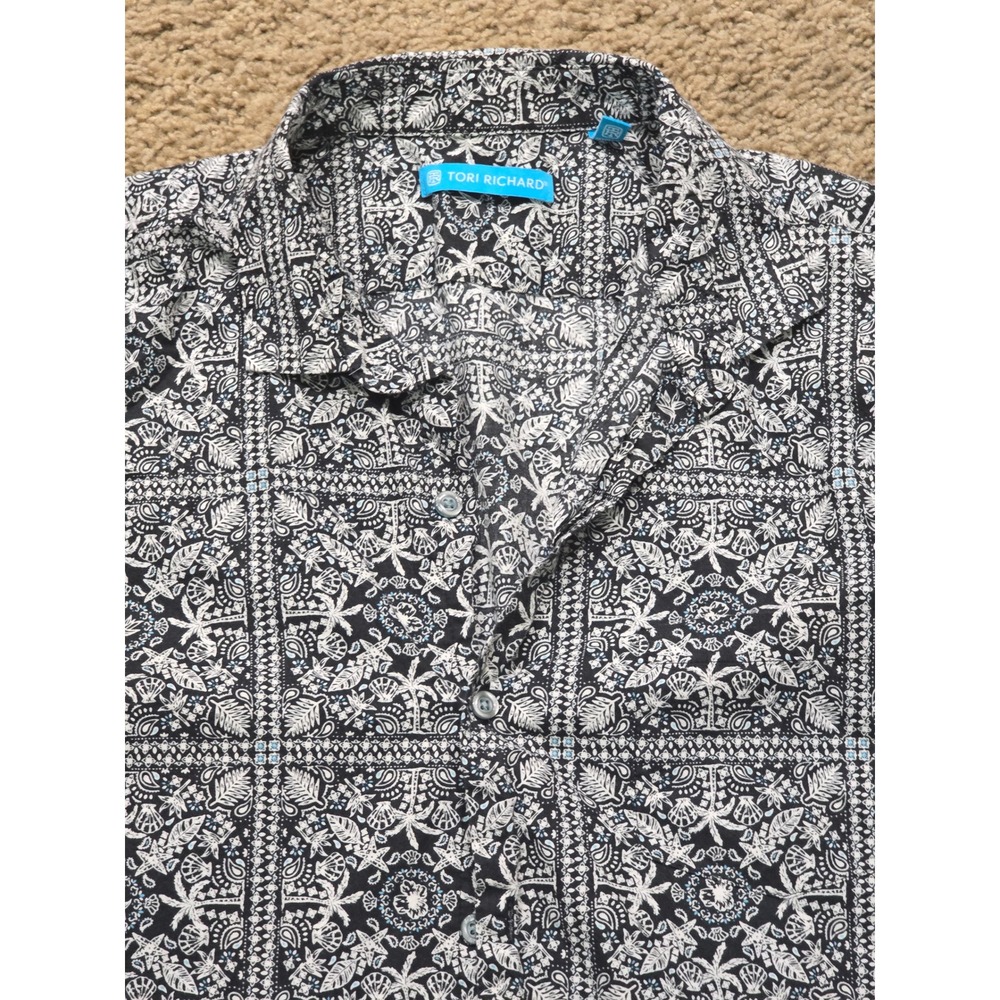 Tori Richard Mens L 100% Cotton Lawn Shirt Hawaii Geometric Tropical Palm Shell - Picture 2 of 10